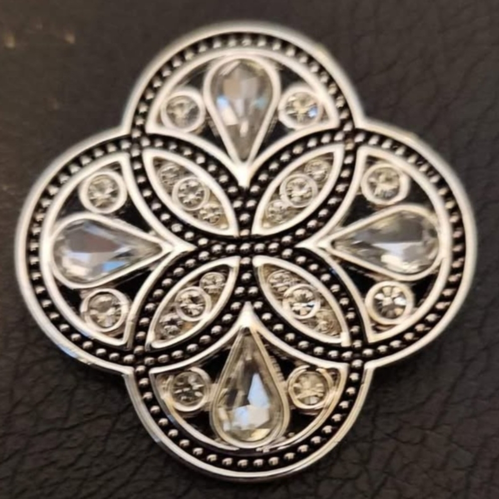 Silver Brooch/Pin with Crystal Accents